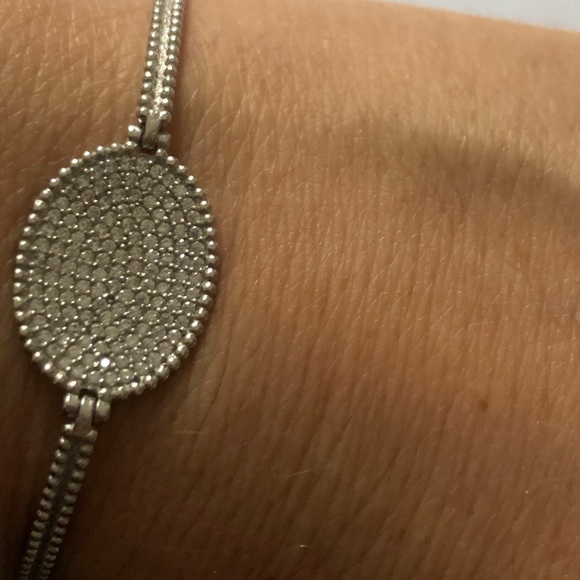 925 Silver slider lock bracelet banglet clear cz stones tennis bolo lock - Picture 4 of 5